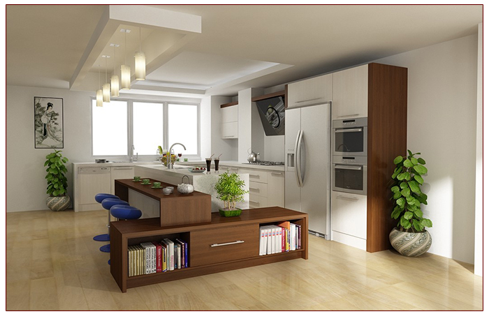 نمونه کابینت  سفید و قهوه ای در کابینت سازی آبنوس